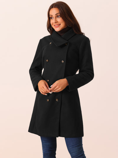 Women's Double Breasted Peacoat Fashion Winter Outwear Casual Collar Jackets with Pockets