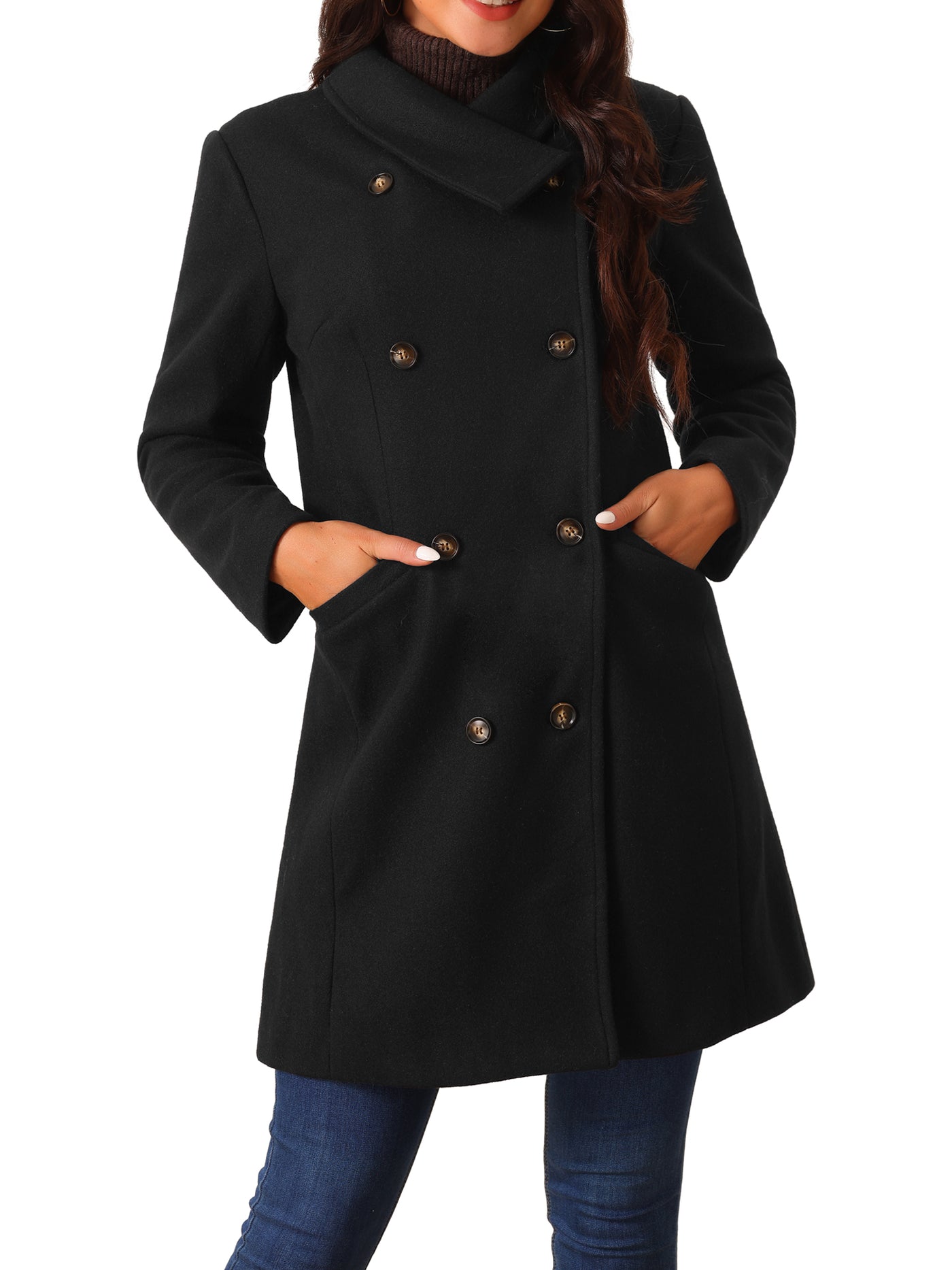 Bublédon Women's Double Breasted Peacoat Fashion Winter Outwear Casual Collar Jackets with Pockets