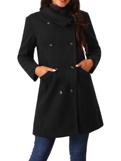 Women's Double Breasted Peacoat Fashion Winter Outwear Casual Collar Jackets with Pockets