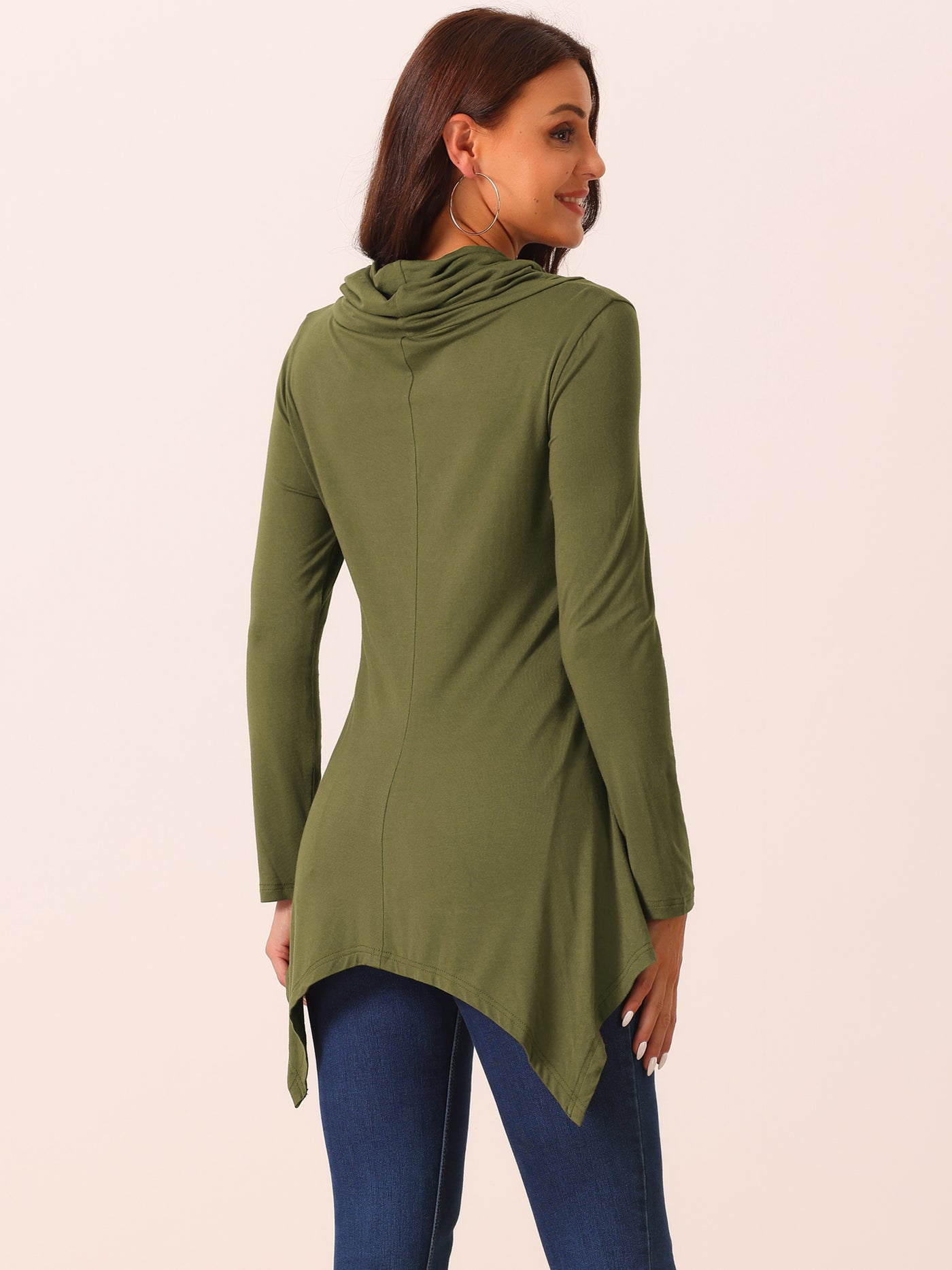 Bublédon Women's Long Sleeve Cowl Neck Asymmetrical Hem Tunic Tops with Pockets