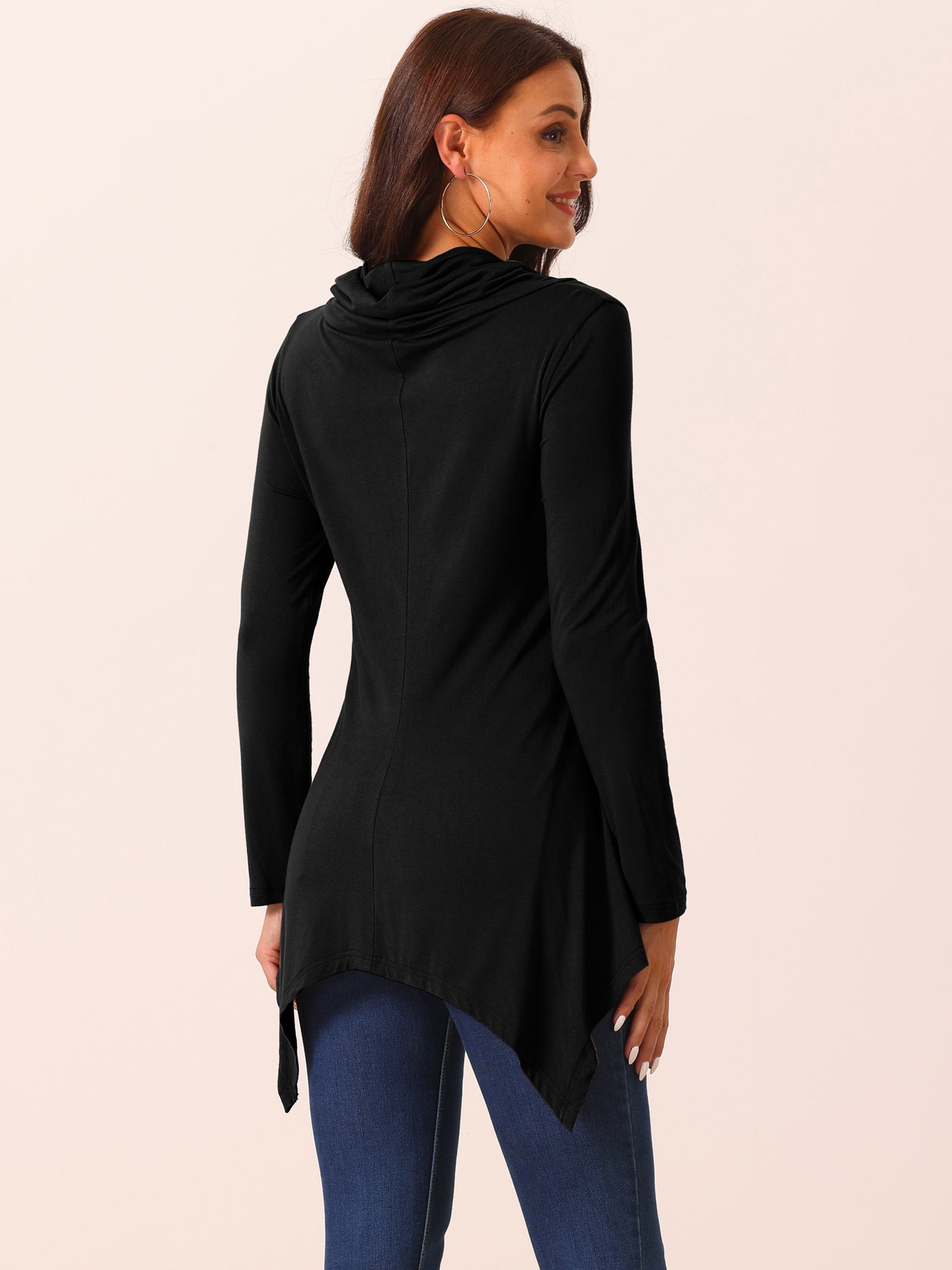 Bublédon Women's Long Sleeve Cowl Neck Asymmetrical Hem Tunic Tops with Pockets