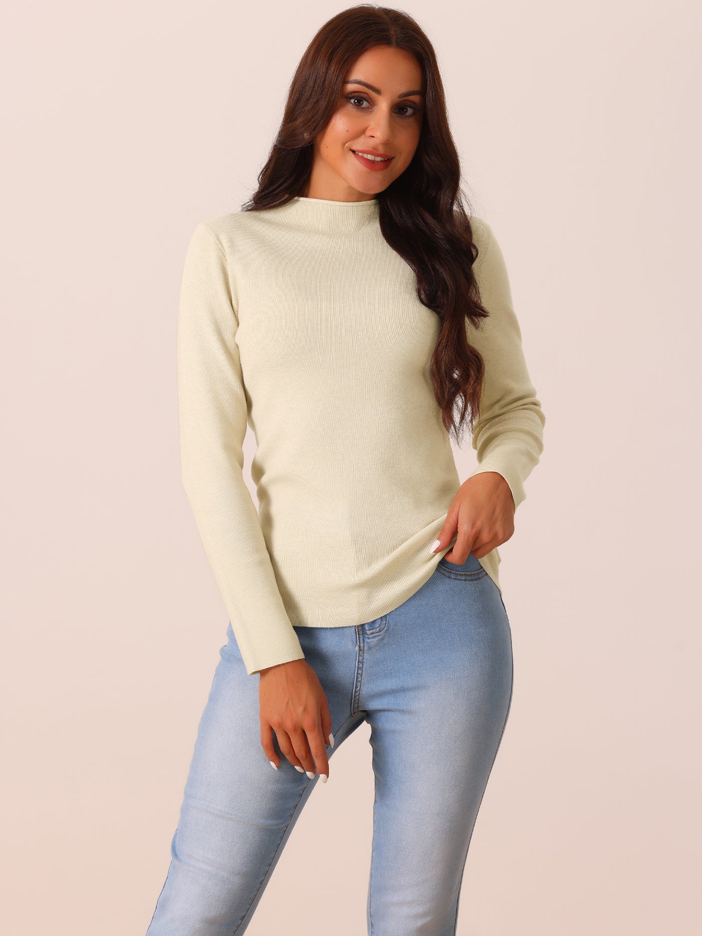 Bublédon Womens' Fall Winter Round Neck Long Sleeve Casual Slim Fit Sweater Top