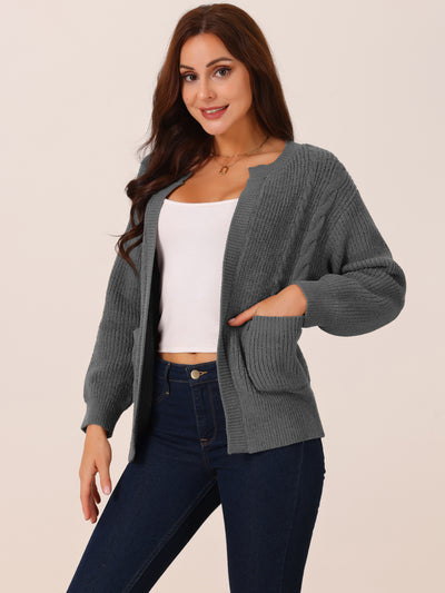 Bublédon Women's Open Front Long Sleeve Knitted Casual Sweater Cardigan with Pockets