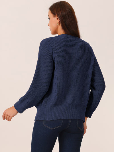 Women's Open Front Long Sleeve Knitted Casual Sweater Cardigan with Pockets