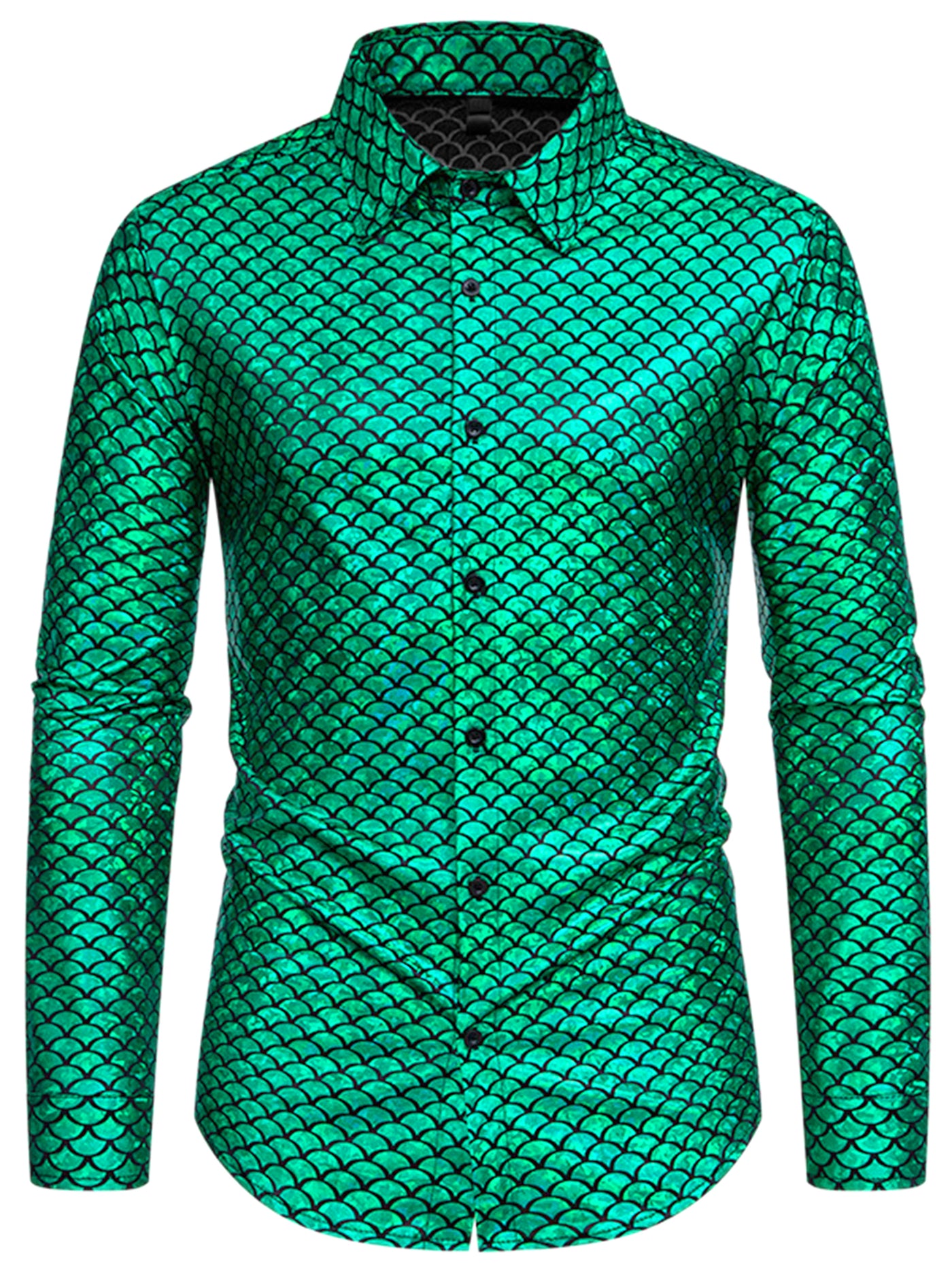 Bublédon Metallic Shirt for Men's Long Sleeves Party Nightclub Patterned Shiny Shirts