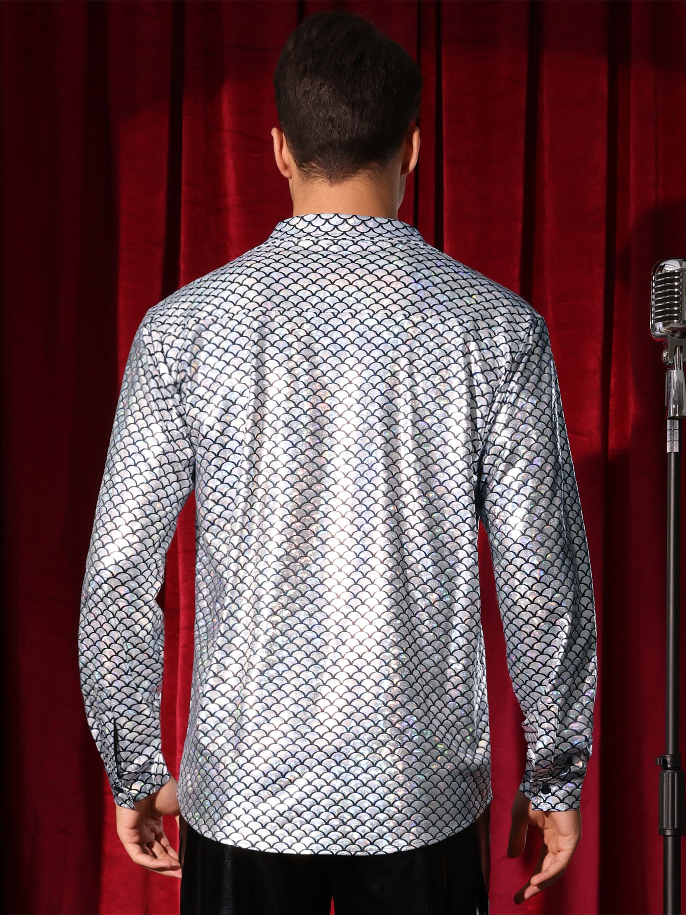 Bublédon Metallic Shirt for Men's Long Sleeves Party Nightclub Patterned Shiny Shirts