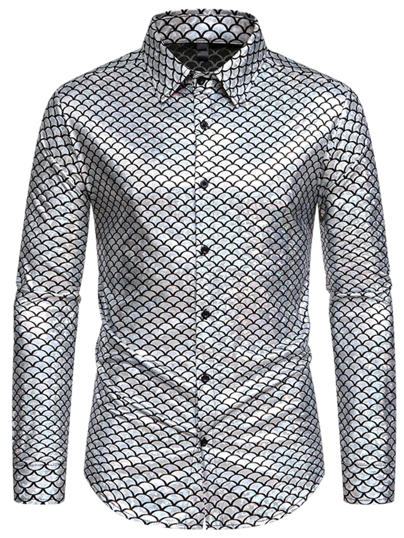 Bublédon Metallic Shirt for Men's Long Sleeves Party Nightclub Patterned Shiny Shirts