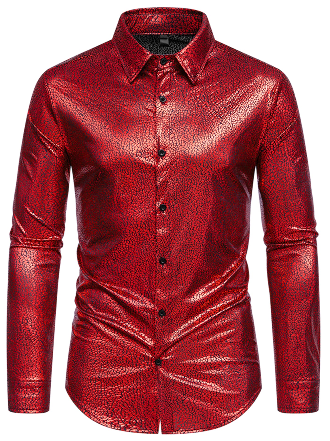 Bublédon Metallic Shirt for Men's Button Down Party Glitter Costume Shiny Leopard Printed Shirts