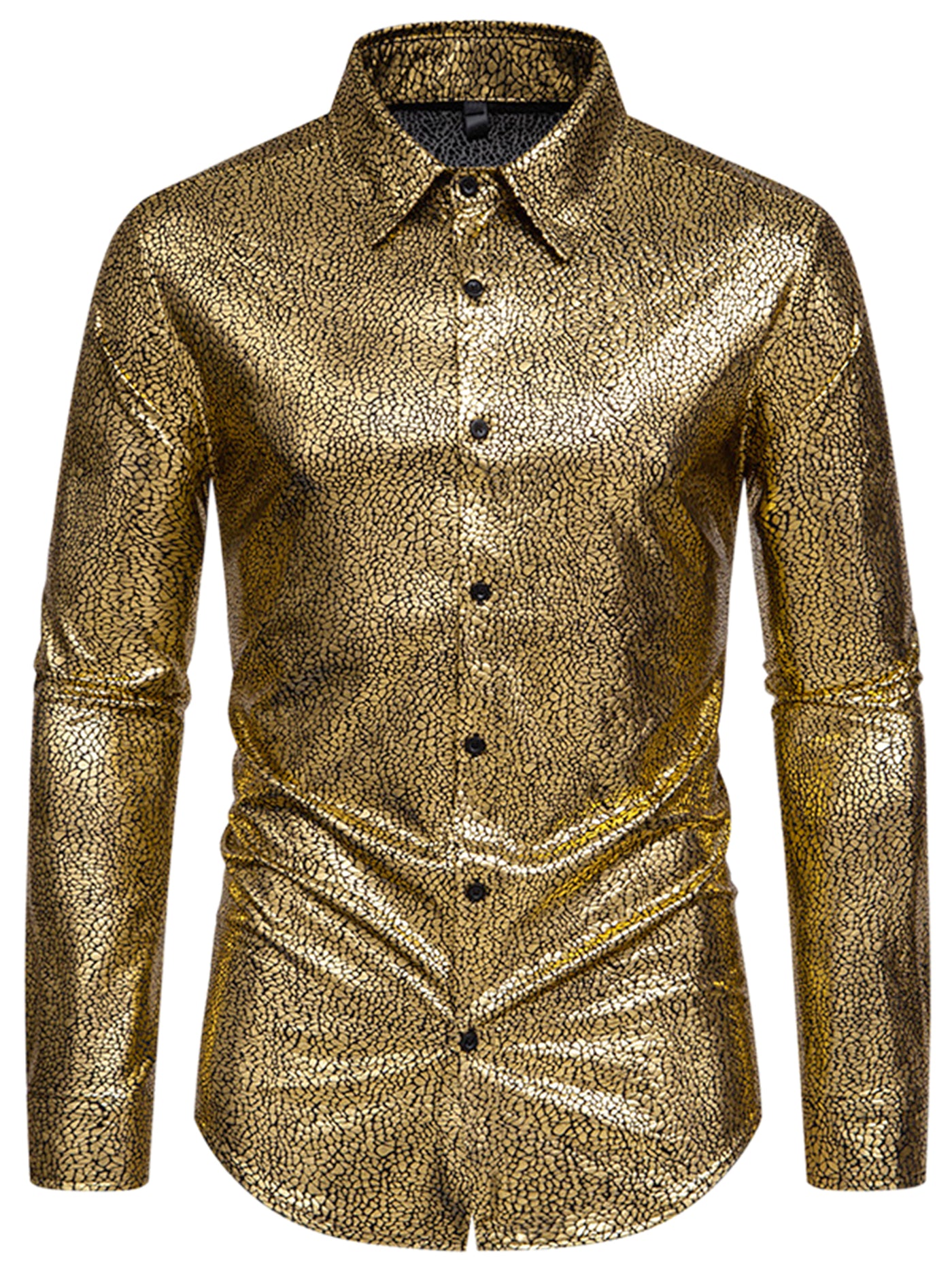 Bublédon Metallic Shirt for Men's Button Down Party Glitter Costume Shiny Leopard Printed Shirts