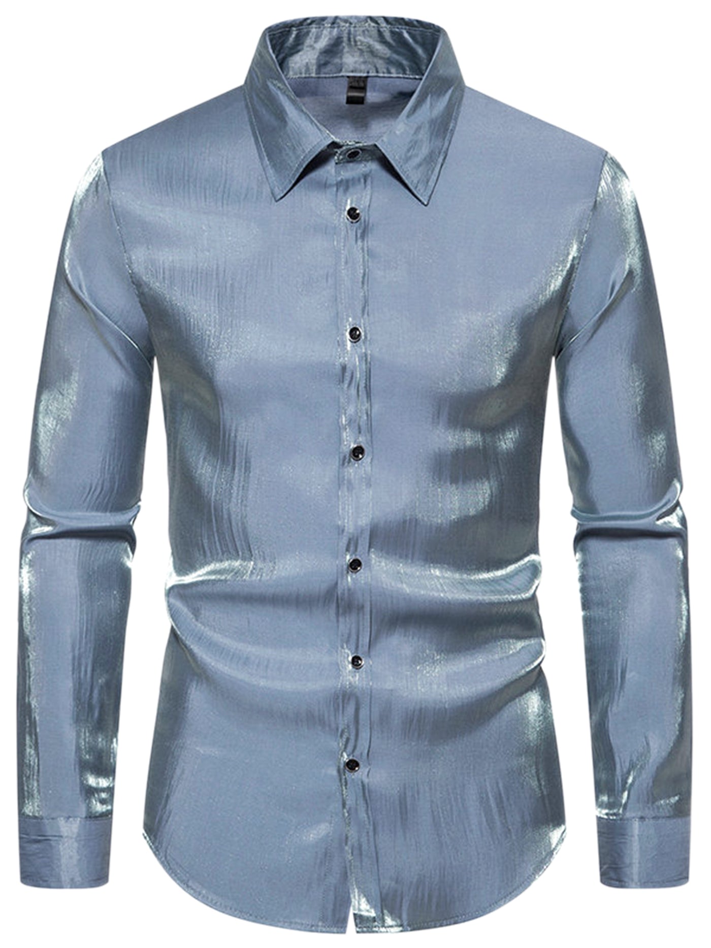 Bublédon Shiny Satin Shirts for Men's Long Sleeves Button Down Prom Wedding Party Shirt