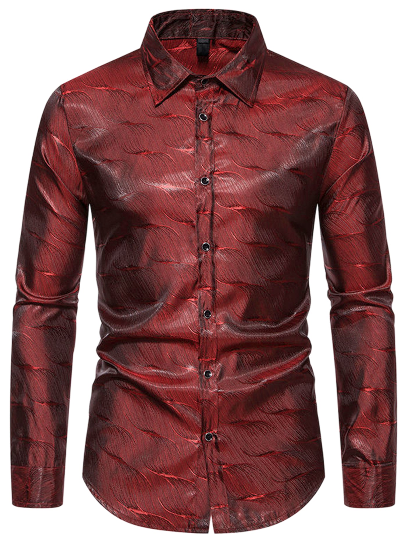 Bublédon Shiny Satin Dress Shirts for Men's Button Down Wedding Party Luxury Printed Shirt