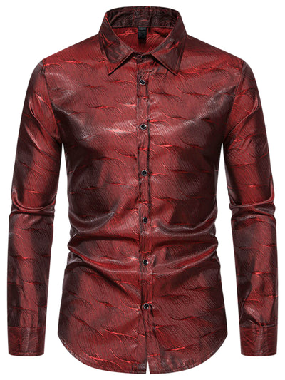 Shiny Satin Dress Shirts for Men's Button Down Wedding Party Luxury Printed Shirt