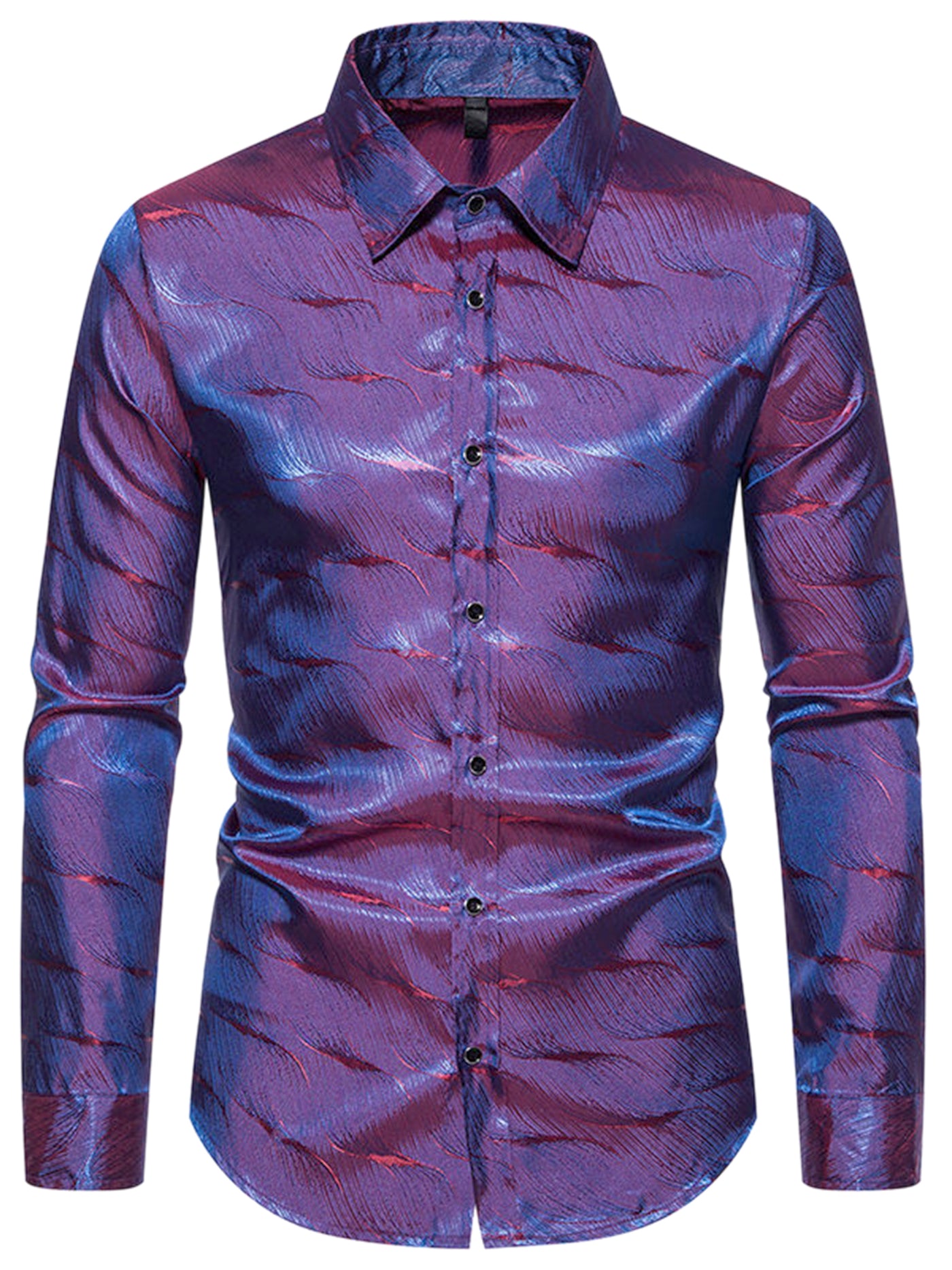 Bublédon Shiny Satin Dress Shirts for Men's Button Down Wedding Party Luxury Printed Shirt