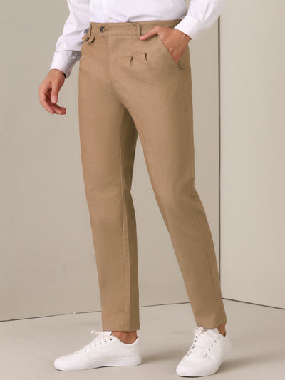 Bublédon Dress Pants for Men's Pleated Front Tapered Leg Business Chino Trousers