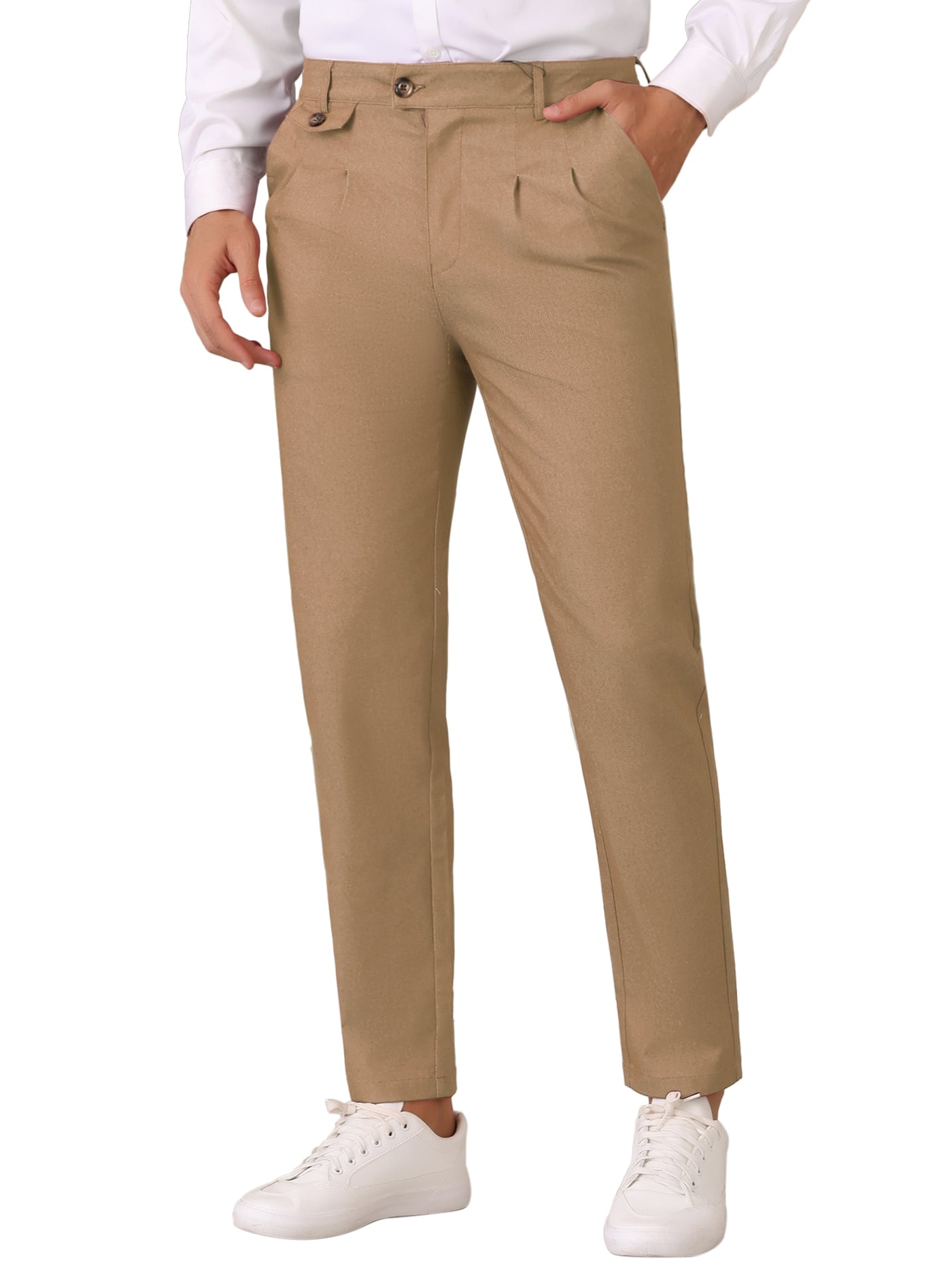 Bublédon Dress Pants for Men's Pleated Front Tapered Leg Business Chino Trousers