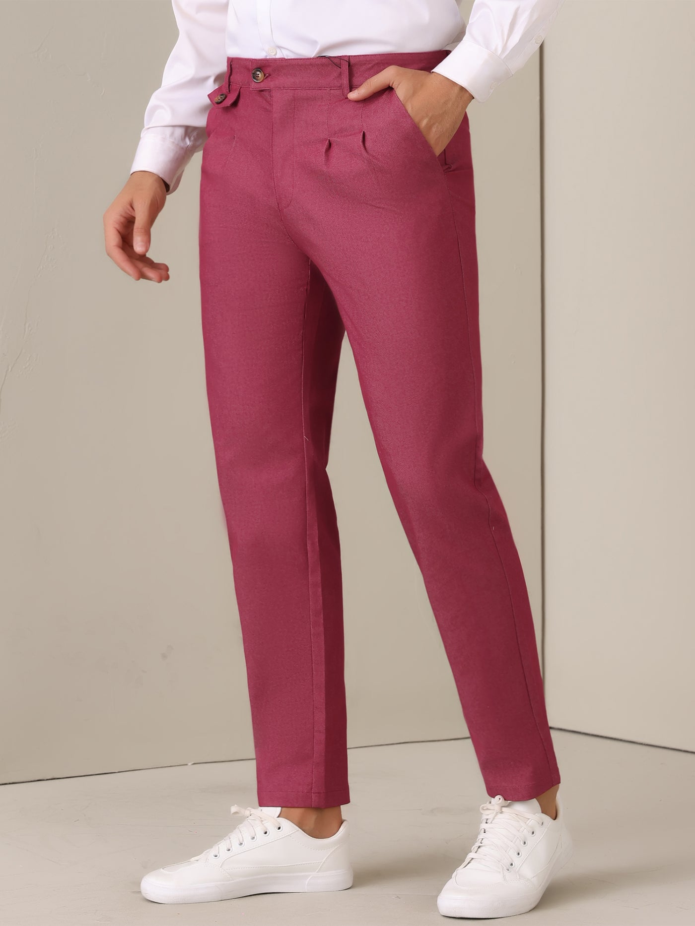 Bublédon Dress Pants for Men's Pleated Front Tapered Leg Business Chino Trousers