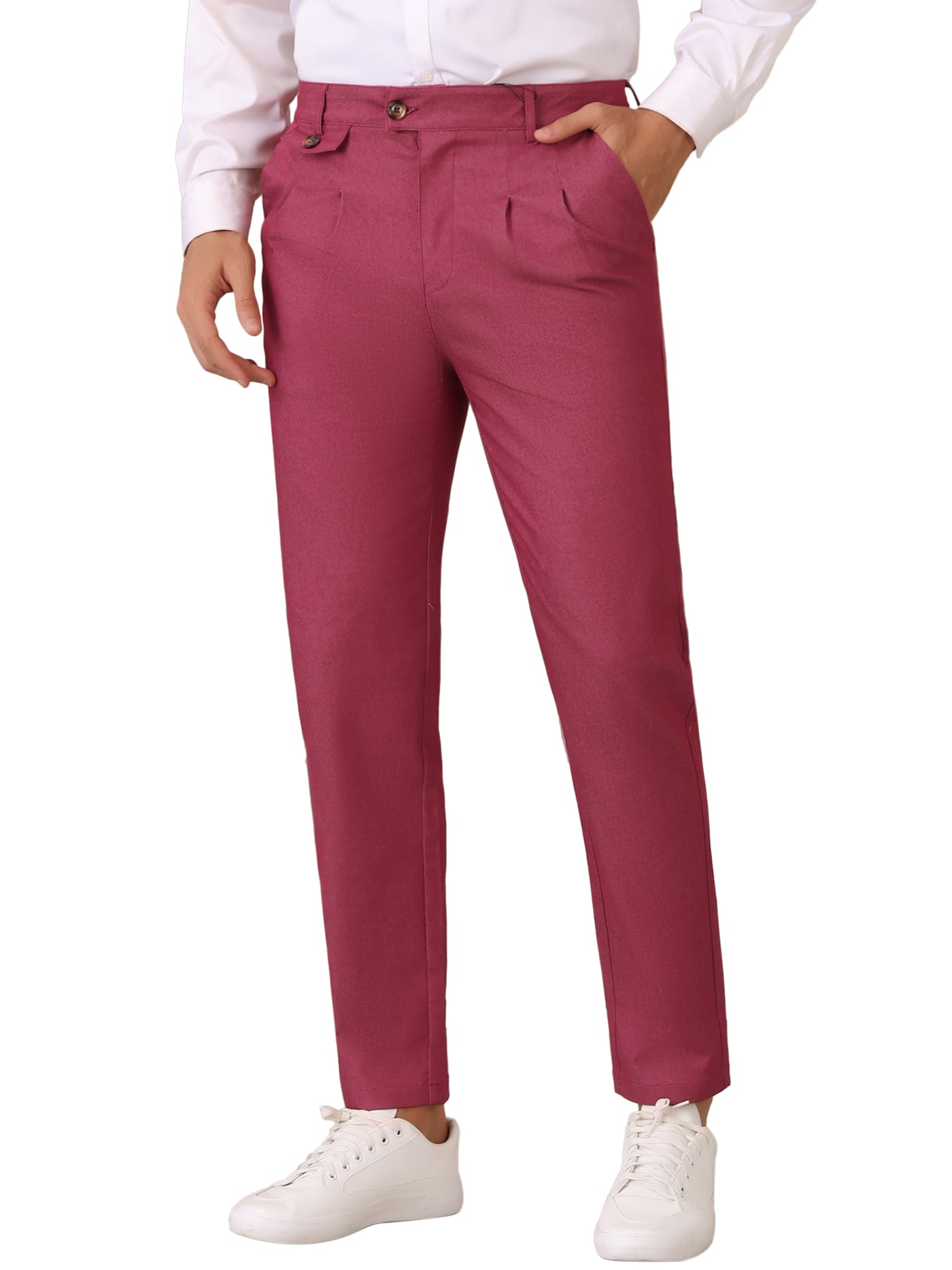 Bublédon Dress Pants for Men's Pleated Front Tapered Leg Business Chino Trousers