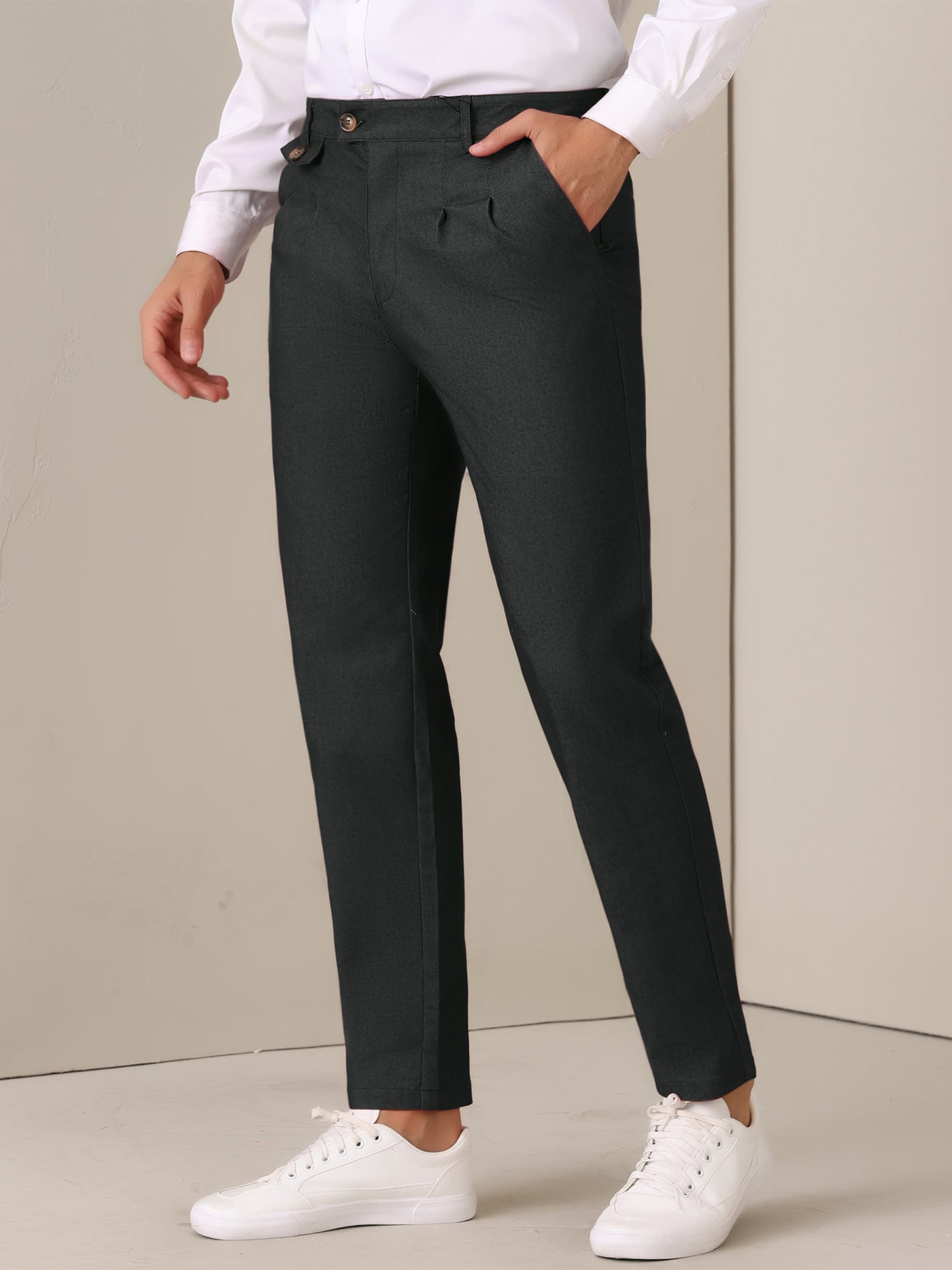 Bublédon Dress Pants for Men's Pleated Front Tapered Leg Business Chino Trousers