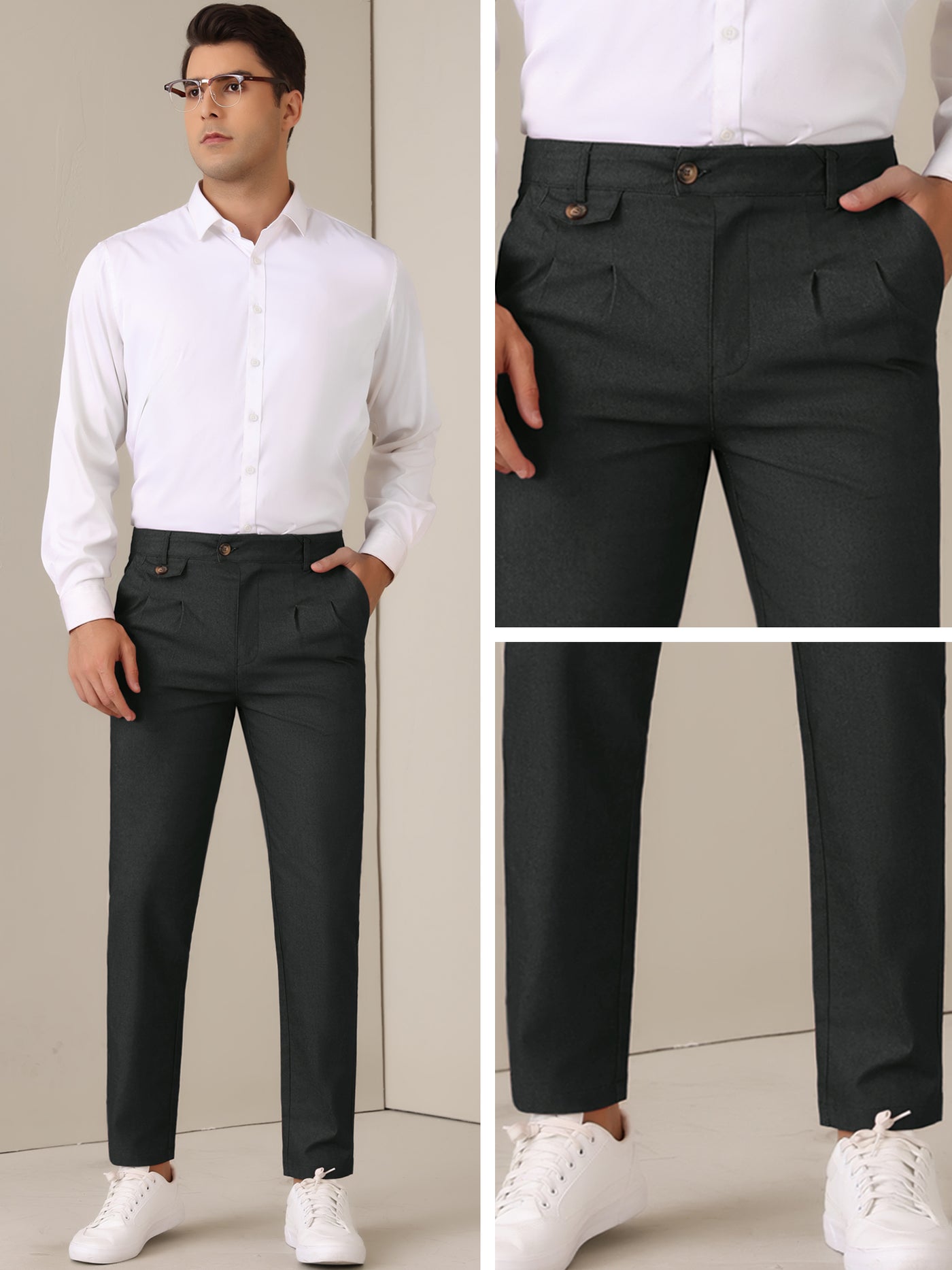 Bublédon Dress Pants for Men's Pleated Front Tapered Leg Business Chino Trousers