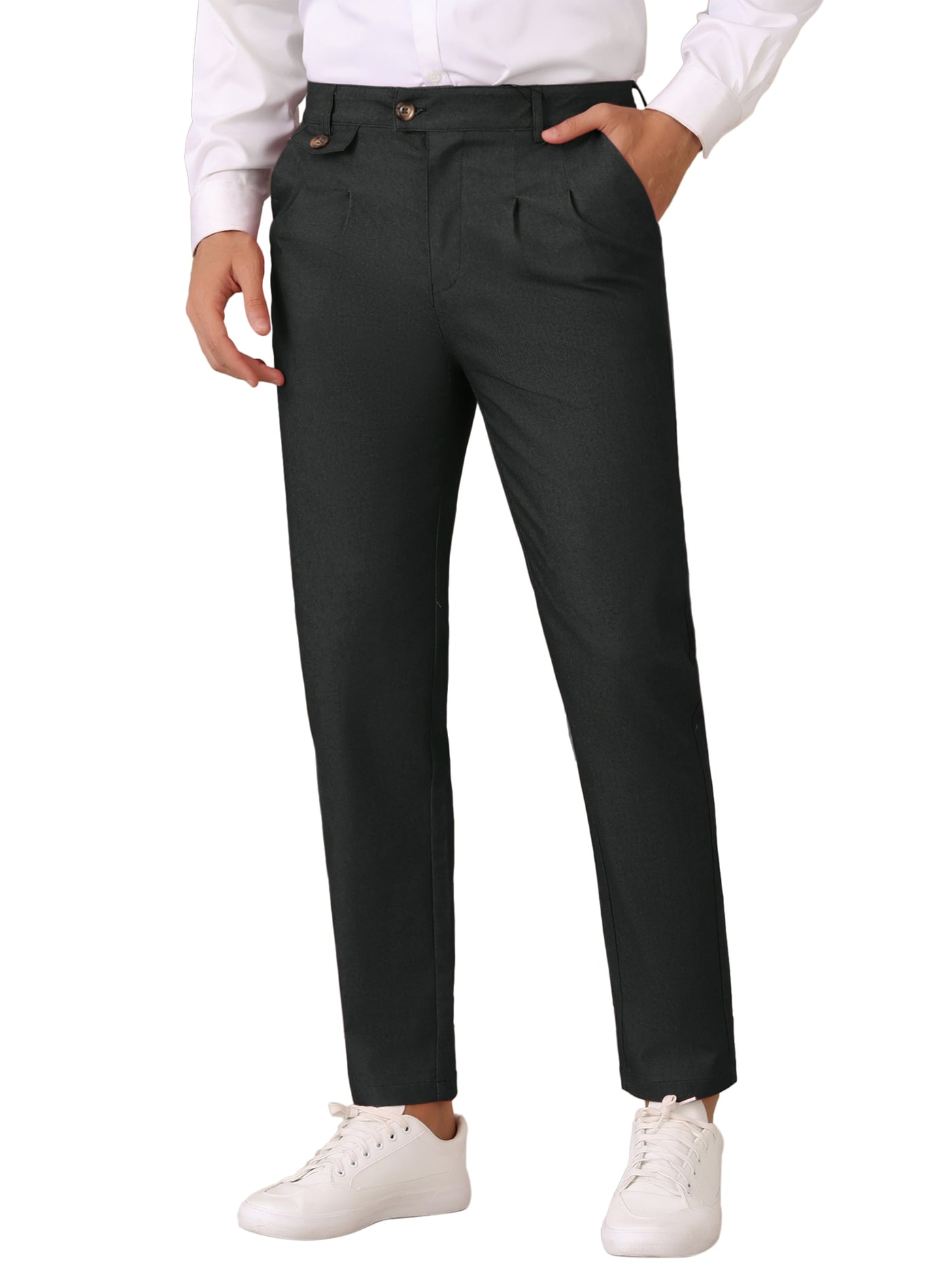 Bublédon Dress Pants for Men's Pleated Front Tapered Leg Business Chino Trousers