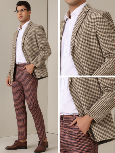 Houndstooth Blazer for Men's Classic Fit Business Two Button Plaid Sports Coat