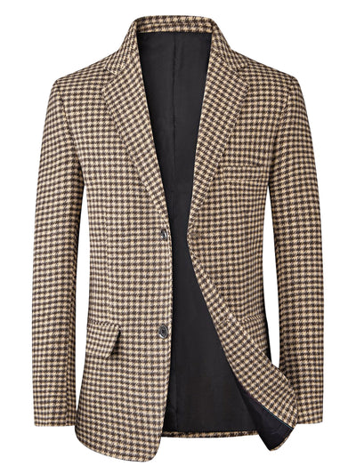 Houndstooth Blazer for Men's Classic Fit Business Two Button Plaid Sports Coat