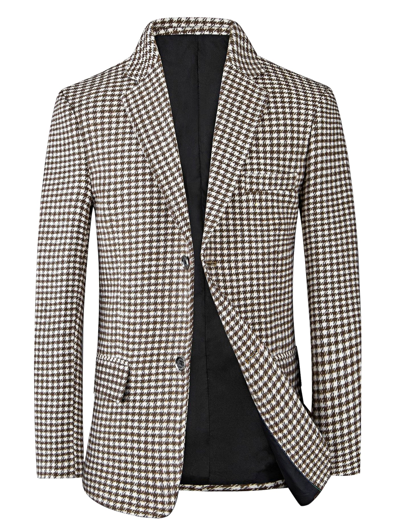 Bublédon Houndstooth Blazer for Men's Classic Fit Business Two Button Plaid Sports Coat