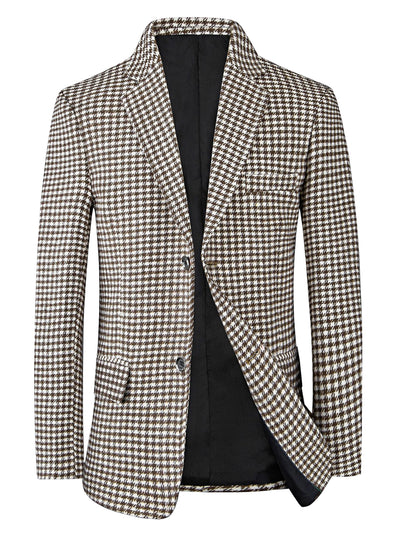 Houndstooth Blazer for Men's Classic Fit Business Two Button Plaid Sports Coat