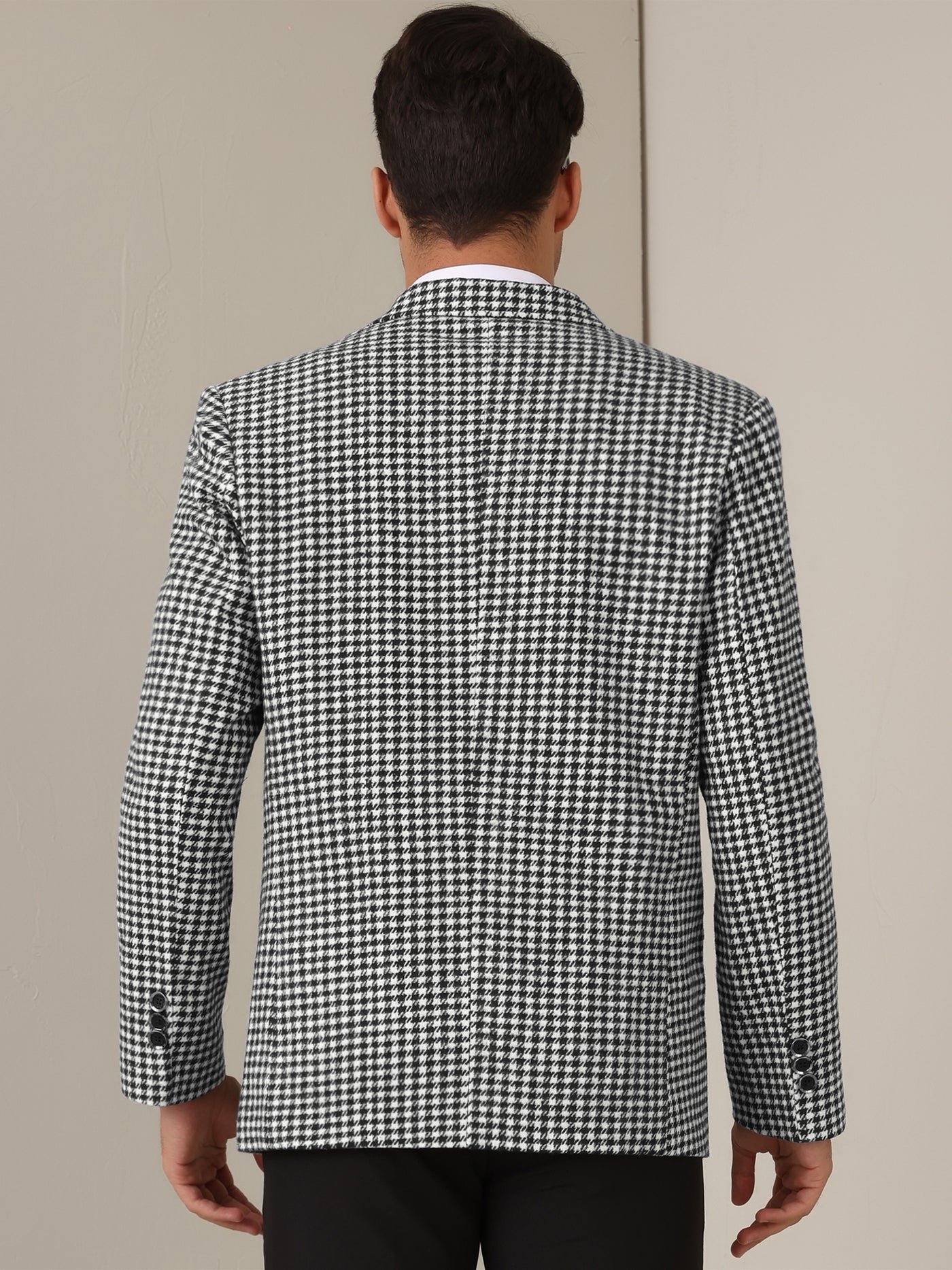 Bublédon Houndstooth Blazer for Men's Classic Fit Business Two Button Plaid Sports Coat