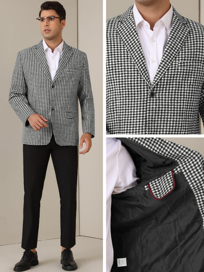 Houndstooth Blazer for Men's Classic Fit Business Two Button Plaid Sports Coat