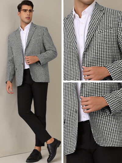 Houndstooth Blazer for Men's Classic Fit Business Two Button Plaid Sports Coat