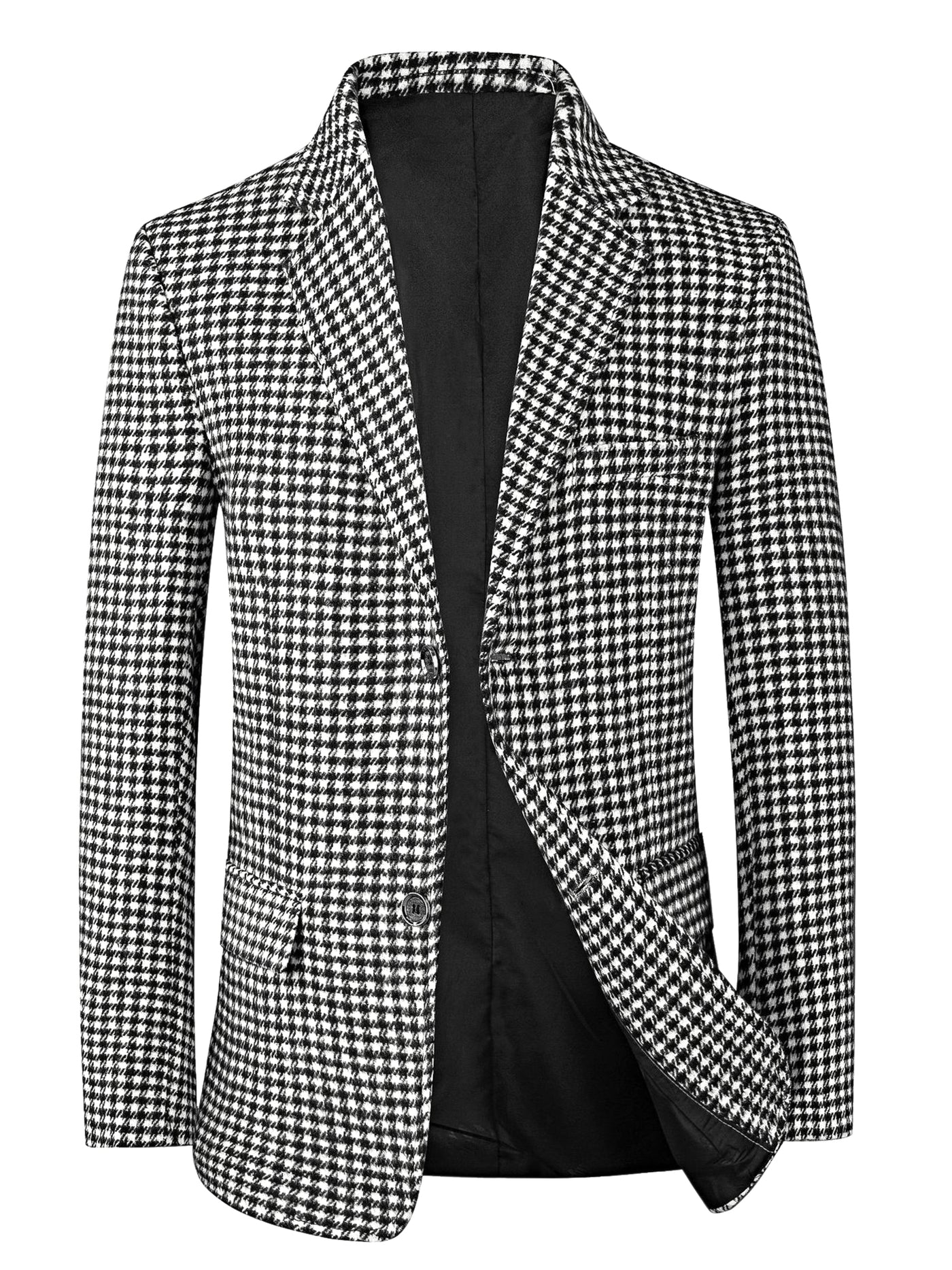 Bublédon Houndstooth Blazer for Men's Classic Fit Business Two Button Plaid Sports Coat