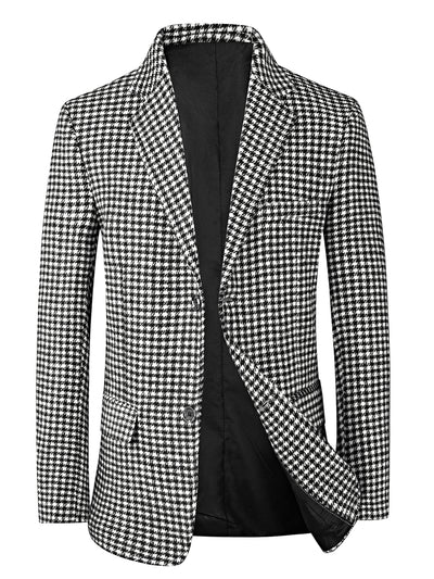 Houndstooth Blazer for Men's Classic Fit Business Two Button Plaid Sports Coat