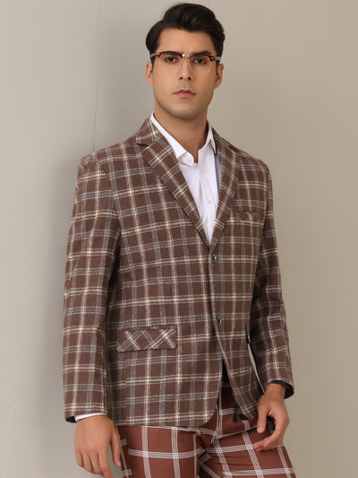 Plaid Blazers for Men's Color Block Business Checked Patterned Sports Coat