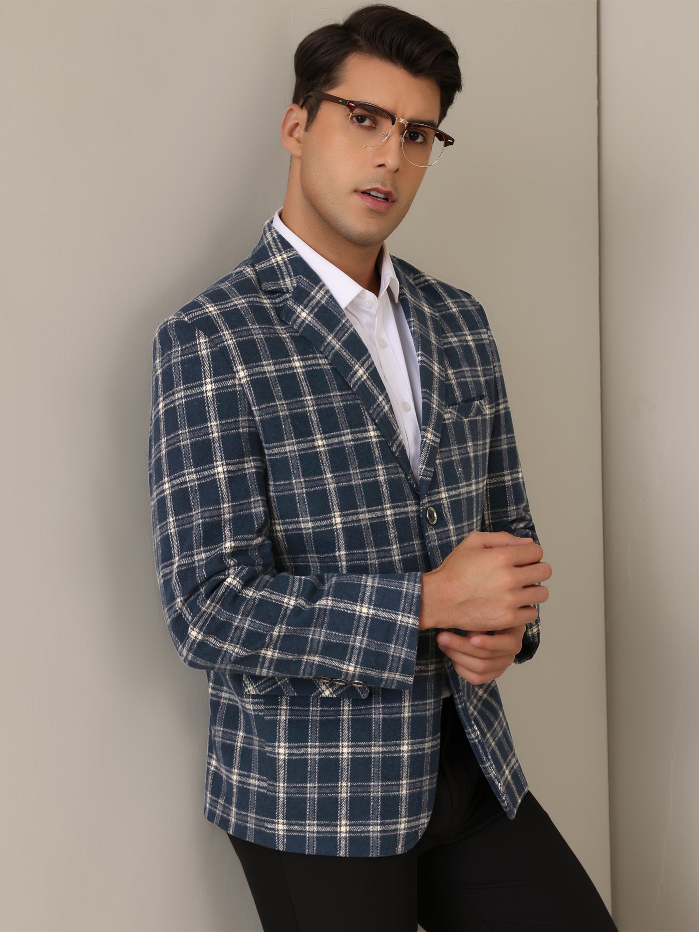 Bublédon Plaid Blazers for Men's Color Block Business Checked Patterned Sports Coat