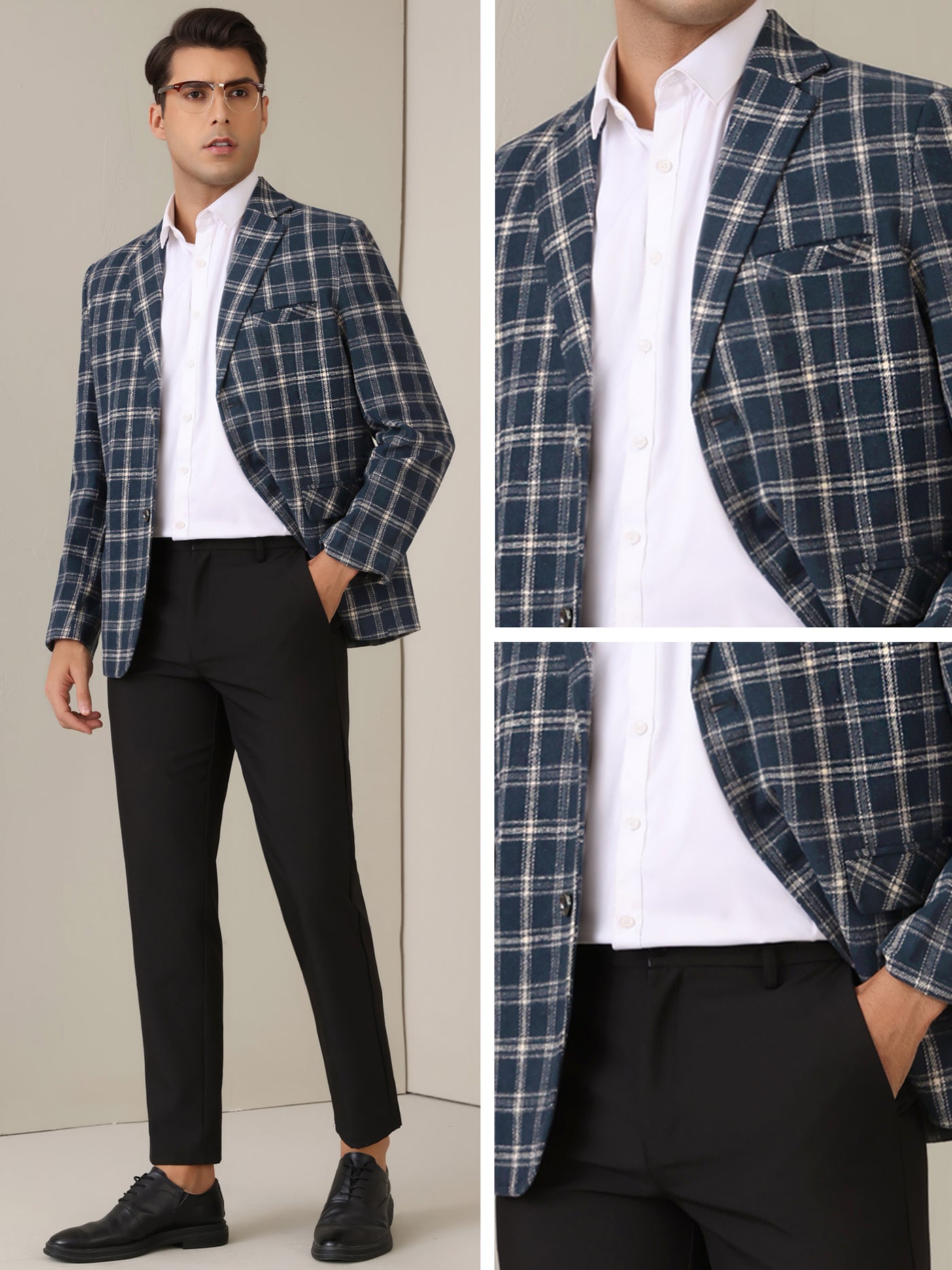 Bublédon Plaid Blazers for Men's Color Block Business Checked Patterned Sports Coat