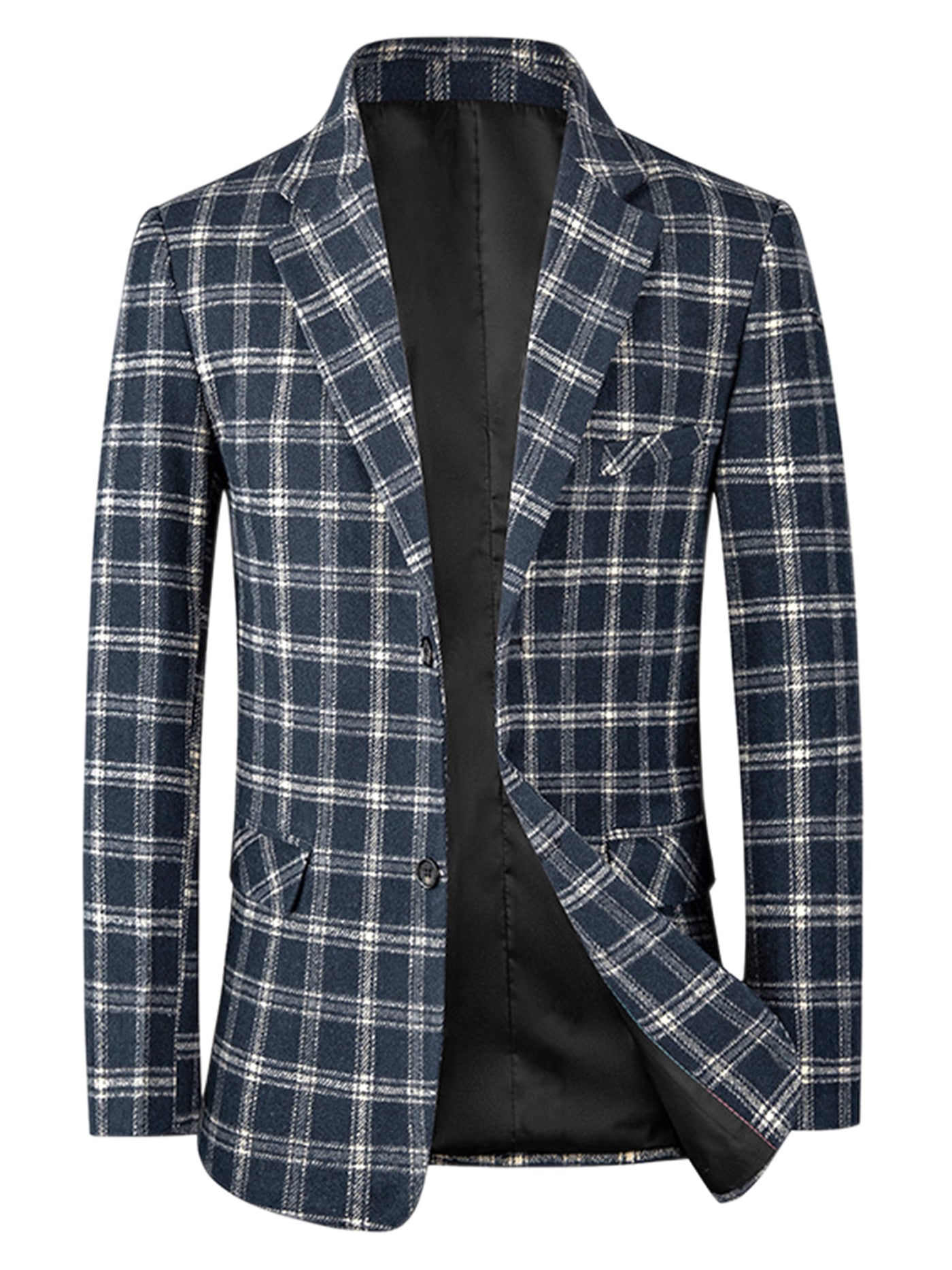 Bublédon Plaid Blazers for Men's Color Block Business Checked Patterned Sports Coat