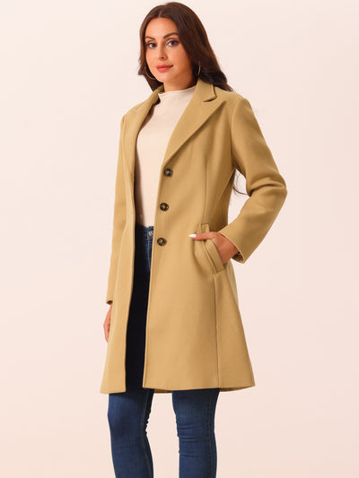 Women's Single Breasted Peacoat Fashion Winter Notched Lepal Button Down Outerwear Overcoat