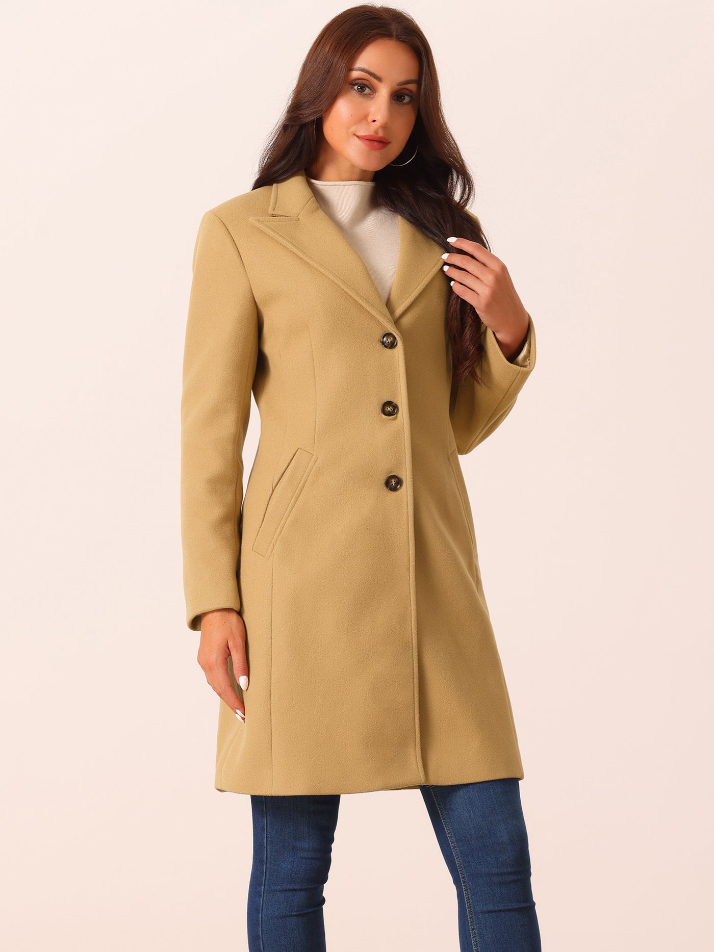 Bublédon Women's Single Breasted Peacoat Fashion Winter Notched Lepal Button Down Outerwear Overcoat