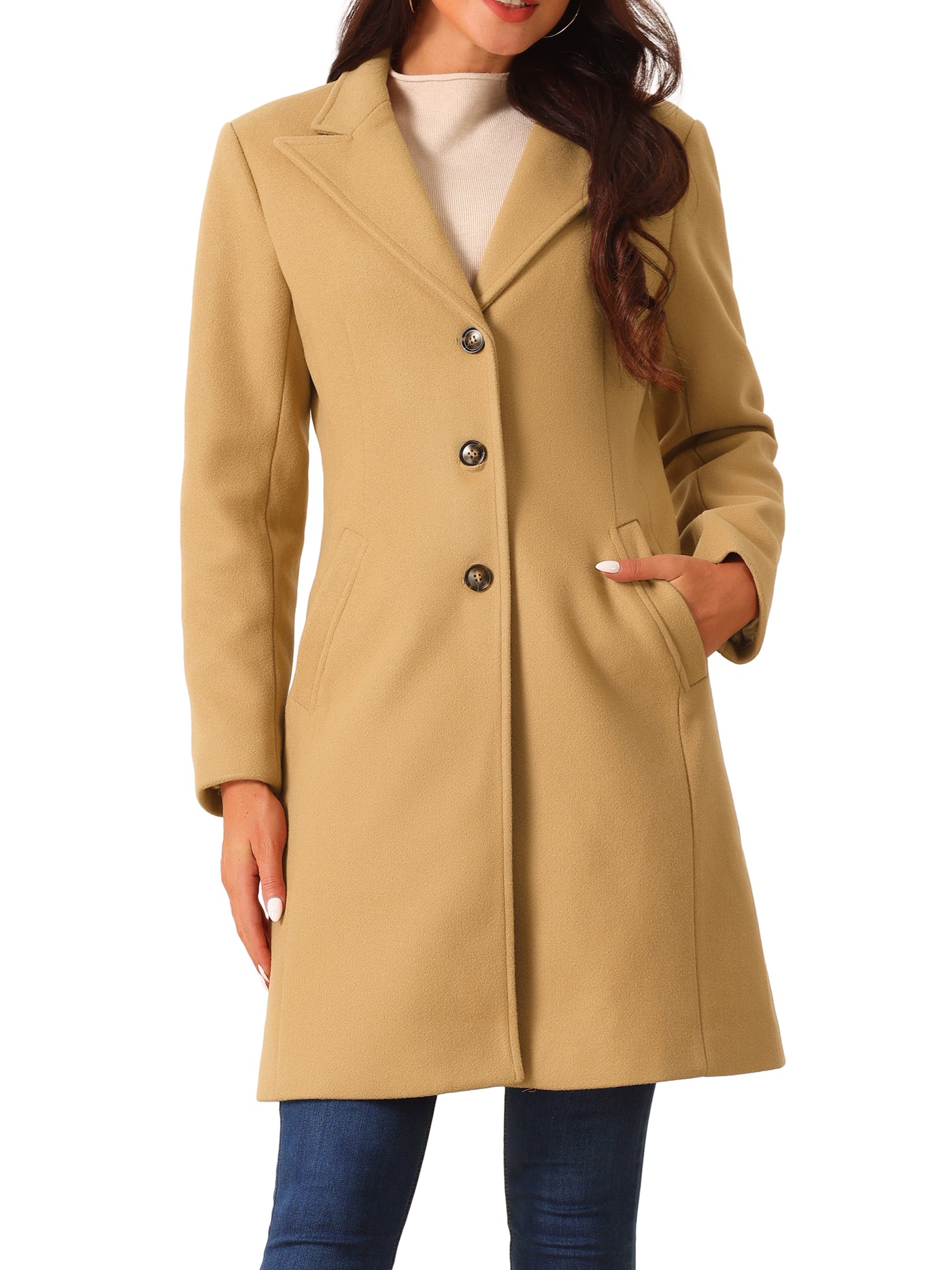 Bublédon Women's Single Breasted Peacoat Fashion Winter Notched Lepal Button Down Outerwear Overcoat