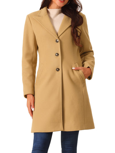 Women's Single Breasted Peacoat Fashion Winter Notched Lepal Button Down Outerwear Overcoat