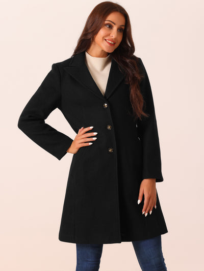 Women's Single Breasted Peacoat Fashion Winter Notched Lepal Button Down Outerwear Overcoat