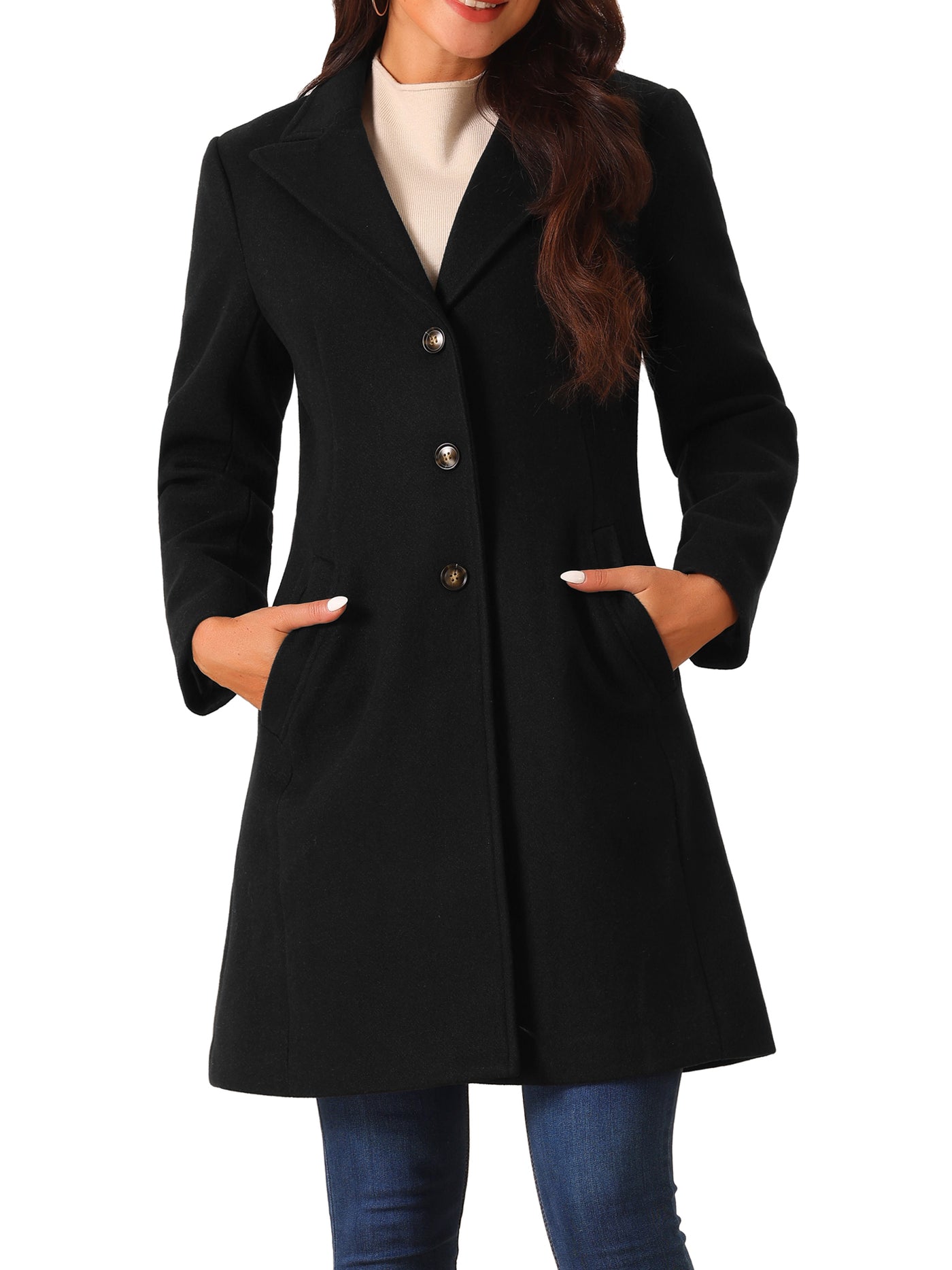 Bublédon Women's Single Breasted Peacoat Fashion Winter Notched Lepal Button Down Outerwear Overcoat