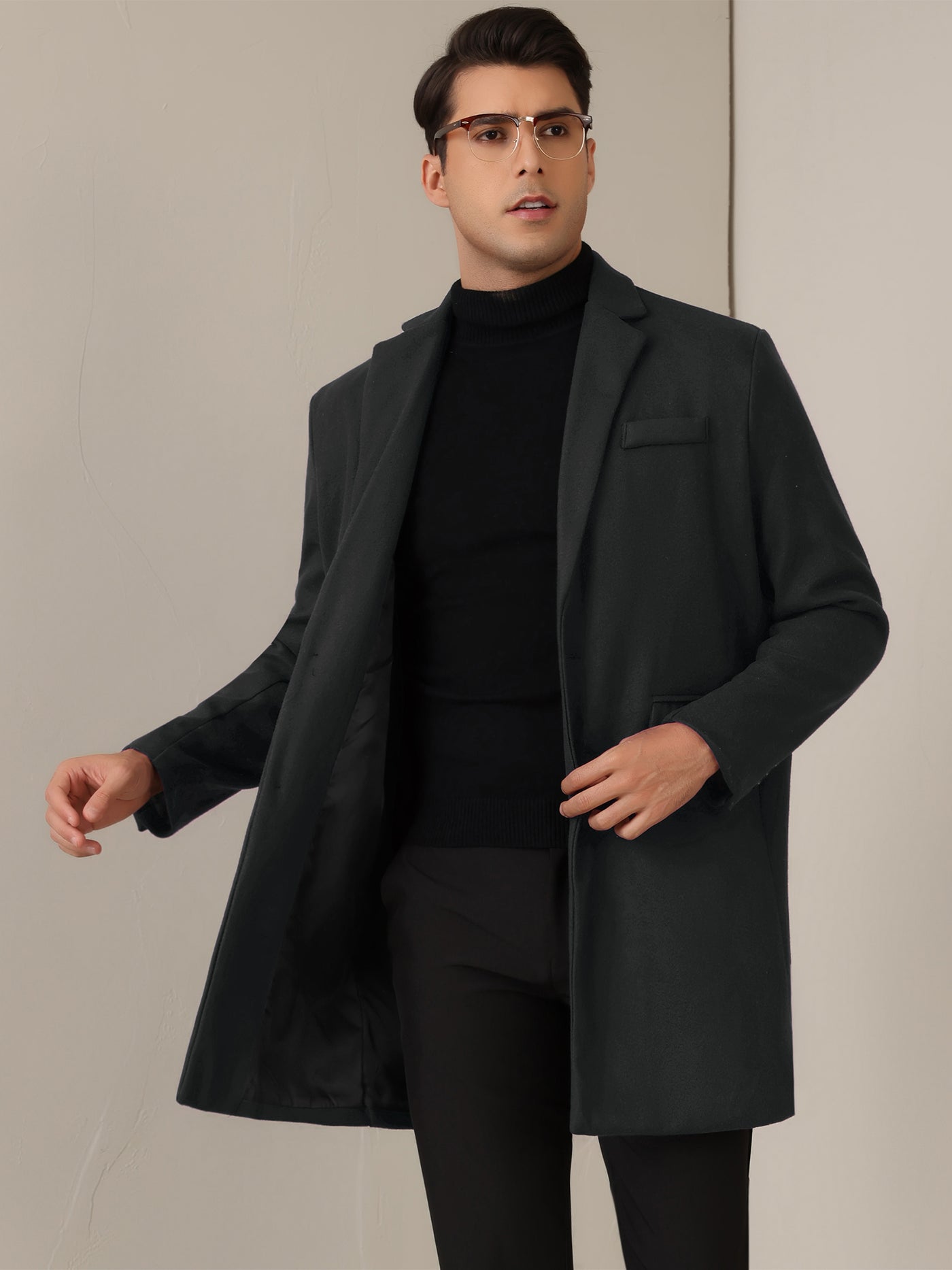 Bublédon Winter Coat for Men's Notched Collar Single Breasted Long Trench Coats