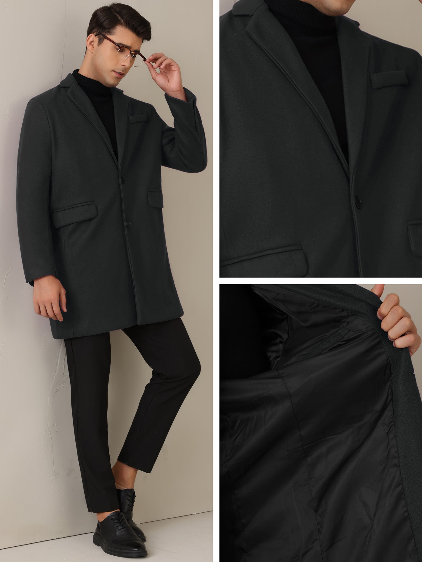 Bublédon Winter Coat for Men's Notched Collar Single Breasted Long Trench Coats