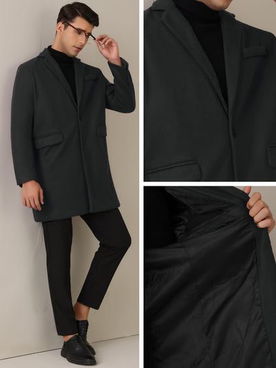 Winter Coat for Men's Notched Collar Single Breasted Long Trench Coats