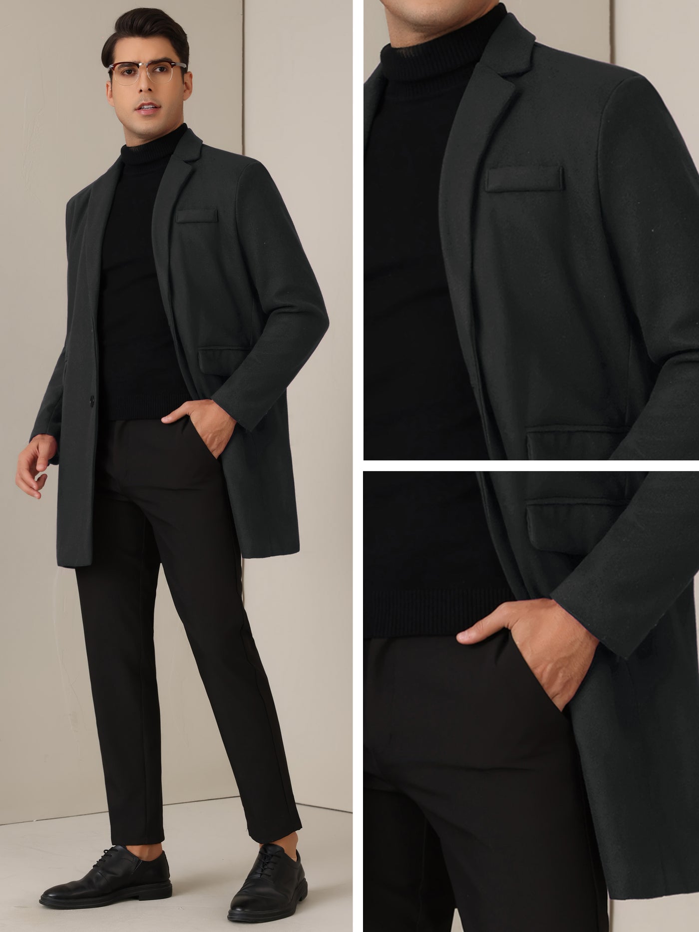 Bublédon Winter Coat for Men's Notched Collar Single Breasted Long Trench Coats