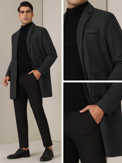 Winter Coat for Men's Notched Collar Single Breasted Long Trench Coats