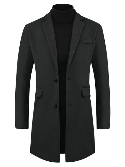 Winter Coat for Men's Notched Collar Single Breasted Long Trench Coats