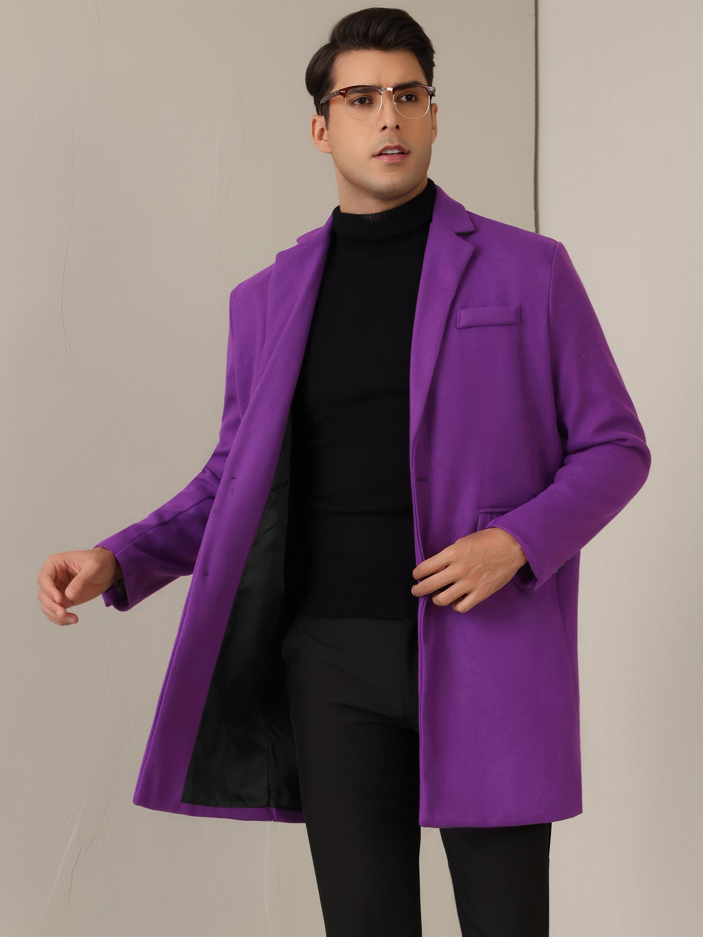 Bublédon Winter Coat for Men's Notched Collar Single Breasted Long Trench Coats